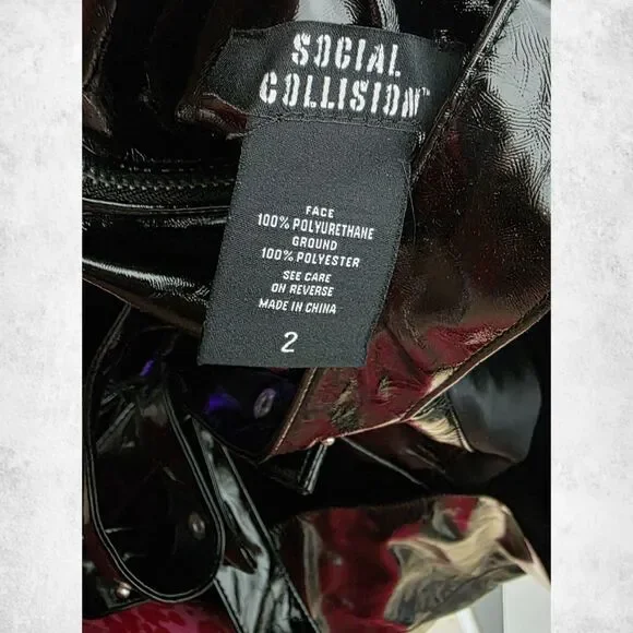 Social Collision Black Vinyl Suspender Skater Skirt – Gothic Punk Alt Size 1 - Picture 6 of 6